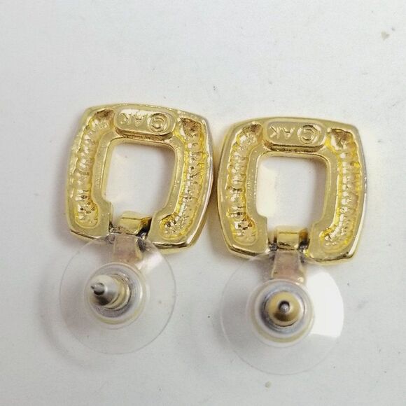 Vintage Anne Klein Gold Tone Square Door Knocker Dangle Stud Earrings, Estate - Picture 5 of 7